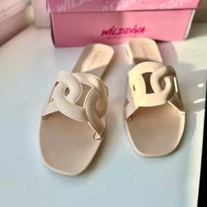 Wild Diva Women's Beige Slide Sandals Flats Nude